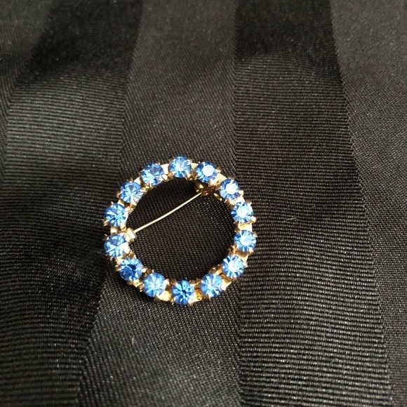 Vtg Blue Rhinestone Brooch - Picture 12 of 12